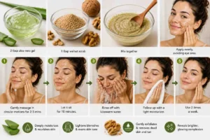 Herbal Face Pack for Glowing Skin with Aloe Vera Gel and Walnut Scrub