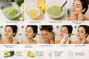 Herbal Face Pack for Glowing Skin with Cucumber and Lemon Juice